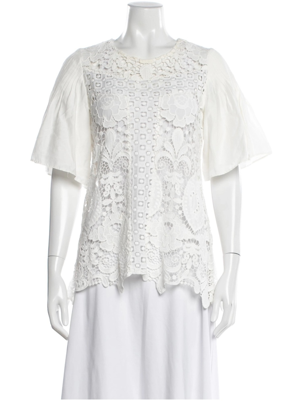 ALEXIS White Ivory Lace Crochet Puff Sleeve Blouse Top Boho Size S